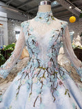 Stunning Light Blue Long Sleeve Wedding Dresses High Neck Quinceanera Dresses JS772