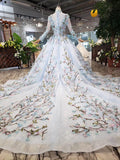 Stunning Light Blue Long Sleeve Wedding Dresses High Neck Quinceanera Dresses JS772