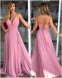 A Line V-neck Long Chiffon Prom Dresses Evening Dresses JS530