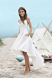 Spaghetti Straps V Neck Long High Low Ivory Homecoming Dress with Pockets JS216