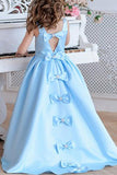 Princess A Line Sky Blue Satin Flower Girl Dresses with Bowknot, Baby Dresses SJS15586