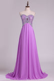 A Line Sweetheart Beaded Bodice Chiffon Sweep Train Prom Dresses