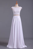 Cap Sleeves Prom Dresses Scoop A Line Beaded Bodice Floor Length