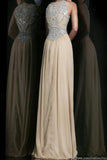 Stunning Prom Dresses Champagne Beaded Bodice And Back A-Line Scoop Sweep/Brush Chiffon