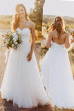 Charming Ivory Lace Tulle Open Back Sweetheart Wedding Dresses