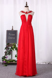 A Line Prom Dresses Chiffon Scoop With Ruffles And Applique