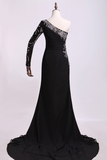 One Sleeve Column/Sheath Prom Dresses Black