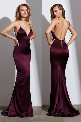 Spaghetti Straps Evening Dresses Mermaid Open Back Sweep Train