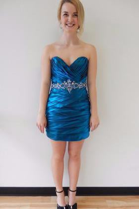 Sexy Satin Short Sweetheart Royal Blue Mermaid Strapless Pleat Homecoming Dresses JS797