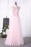 Floor Length A Line Scoop Evening Dresses Tulle Zipper Back