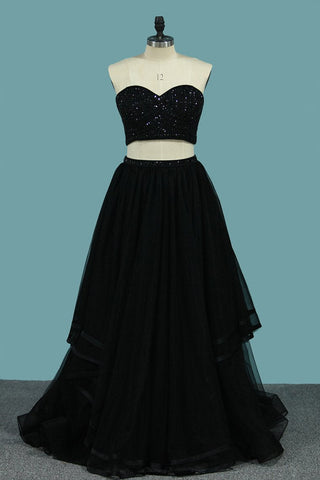 Two-Piece Prom Dresses Sweetheart Beaded Bodice A Line Tulle