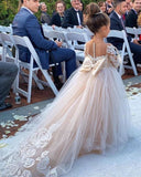 Ball Gown Long Sleeve Tulle Appliques Flower Girl Dresses with Bowknot, Baby Dresses SJS15560