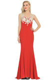 Sexy V Neck Prom Dresses Mermaid Spandex With Appliques Sweep Train