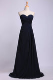 Full Length Sweetheart Chiffon Bridesmaid Dresses Shirred Bodice Empire Waist Chiffon Skirt