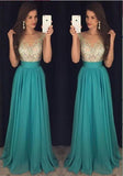 Sexy Crew Neck Chiffon Long Tulle Beaded Stones Top Floor Length Prom Dresses JS162