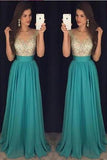 Sexy Crew Neck Chiffon Long Tulle Beaded Stones Top Floor Length Prom Dresses JS162