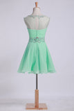 Scoop Homecoming Dresses Cap Sleeves A Line With Beadings&Sequins Chiffon