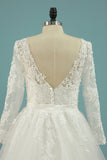 Wedding Dresses V Neck Sheath With Applique Long Sleeves Detachable Train