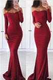 Sexy Off the Shoulder Long Sleeve Sweetheart Red Prom Dresses, Graduation SJS20440