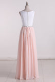 A Line Scoop Prom Dresses Chiffon With Beads And Slit