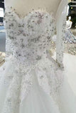 Luxurious Wedding Dresses Scoop Neck With Appliques And Sequins Lace Up Long Sleeves