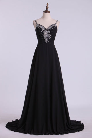 Spaghetti Straps Prom Dresses A Line With Beading