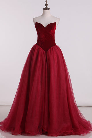 New Arrival Sweetheart A Line Velvet & Organza Zipper Up Prom Dresses