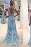 Charming A-Line Chiffon Long Backless Green Cap Sleeve V-Neck Floor-Length Prom Dresses JS39