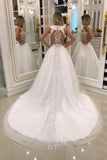 A Line Scoop Wedding Dresses Tulle With Applique And Beads Court Train