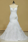 Plus Size Sweetheart Wedding Dresses Ruched Bodice Organza With Beading