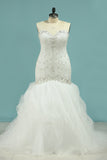 Mermaid Beaded Bodice Wedding Dresses Sweetheart Tulle Sweep Train