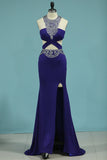 New Arrival Scoop With Beads And Slit Prom Dresses Spandex Mermaid