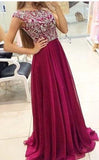 Elegant Prom Dresses Scoop A Line Floor Length beading chiffon prom gowns long evening dress JS853