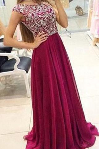 Elegant Prom Dresses Scoop A Line Floor Length beading chiffon prom gowns long evening dress JS853