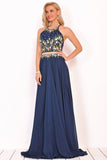 Scoop Prom Dresses A Line Chiffon With Beading&Appliques