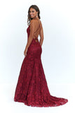 Elegant Straps V Neck Burgundy Lace Mermaid Long Evening Dresses, Prom Dresses SJS15206