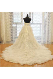 Sweetheart Wedding Dress A Line Organza With Beads And Ruffles Chapel Train