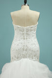 Mermaid Beaded Bodice Wedding Dresses Sweetheart Tulle Sweep Train