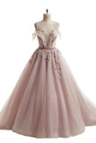 Ball Gown Prom Dresses Scoop Brush Train Appliques Fairy Dress Tulle Evening Dress