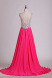 Prom Dresses A Line Sweetheart Chiffon Sweep Train With Beads And Rhinestones