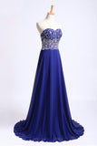 Prom Dress Sweetheart Beaded Bodice A Line Chiffon Dark Royal Blue