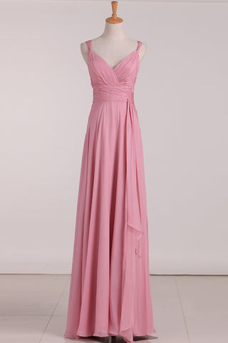 New Arrival Straps Bridesmaid Dresses Chiffon With Ruffles A Line