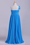 Junior Bridesmaid Dresses A-Line One Shoulder Chiffon With Handmade Flower Floor Length