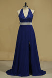 Prom Dresses A Line Halter Chiffon With Sash And Applique