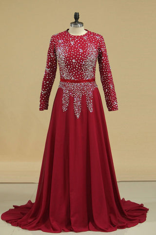 Muslim Prom Dresses Long Sleeves With Beading Floor Length