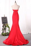 Sweetheart Evening Dresses Mermaid Satin Ruched Bodice Sweep Train