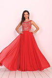 Scoop Prom Dresses A Line Beaded Bodice Floor Length Chiffon