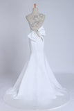 Prom Dresses Mermaid White Satin With Beading