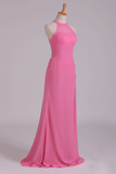 Scoop Sheath Bridesmaid Dress Chiffon With Ruffles Floor Length