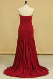 Burgundy/Maroon Sweetheart Mermaid Chiffon Evening Dresses With Ruffles And Applique